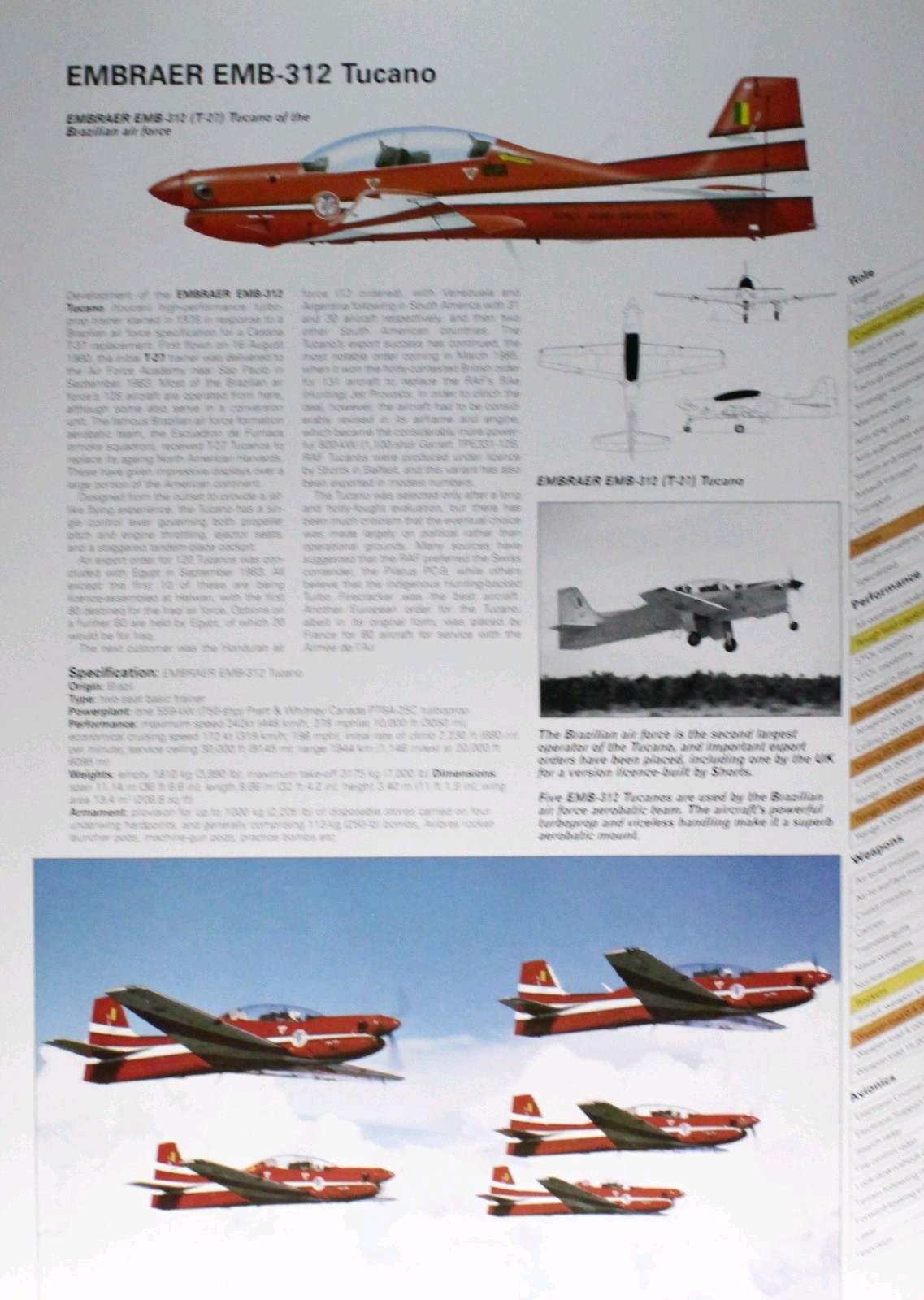 Embraer EMB Tucano Picture Plane Aircraft Vtg Info Sheet Wall Art Decor