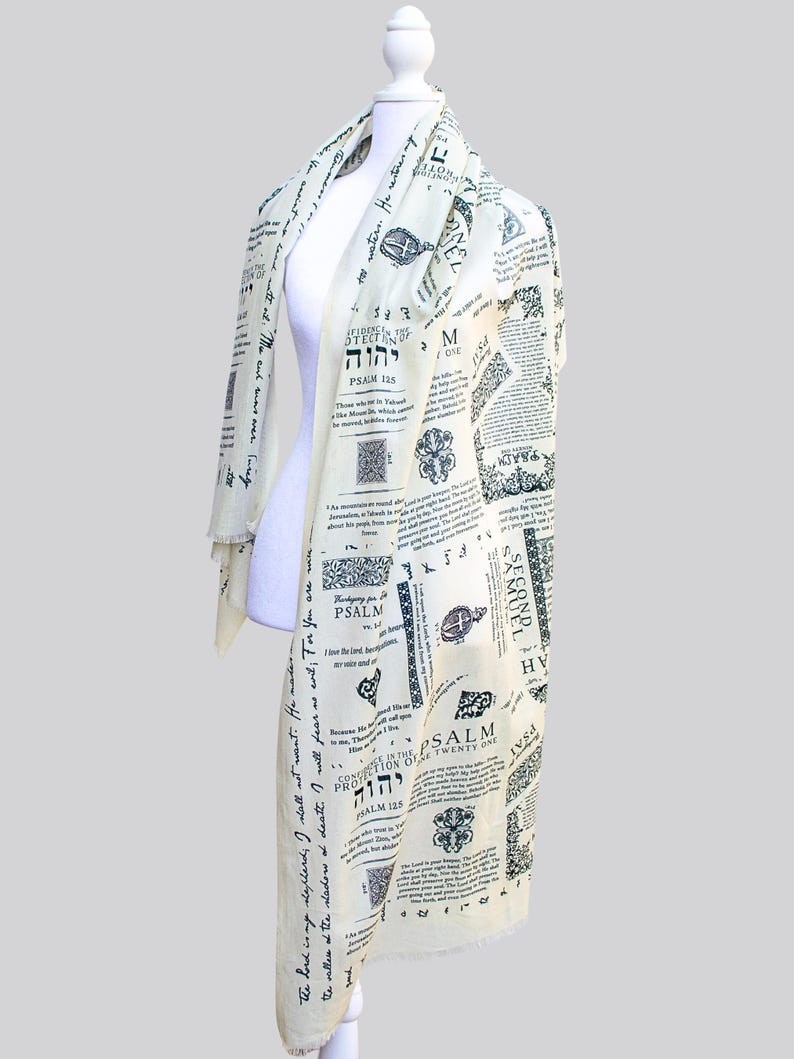 Organic Cotton Prayer Shawl: Scripture Scarf with Protection Bible Verses