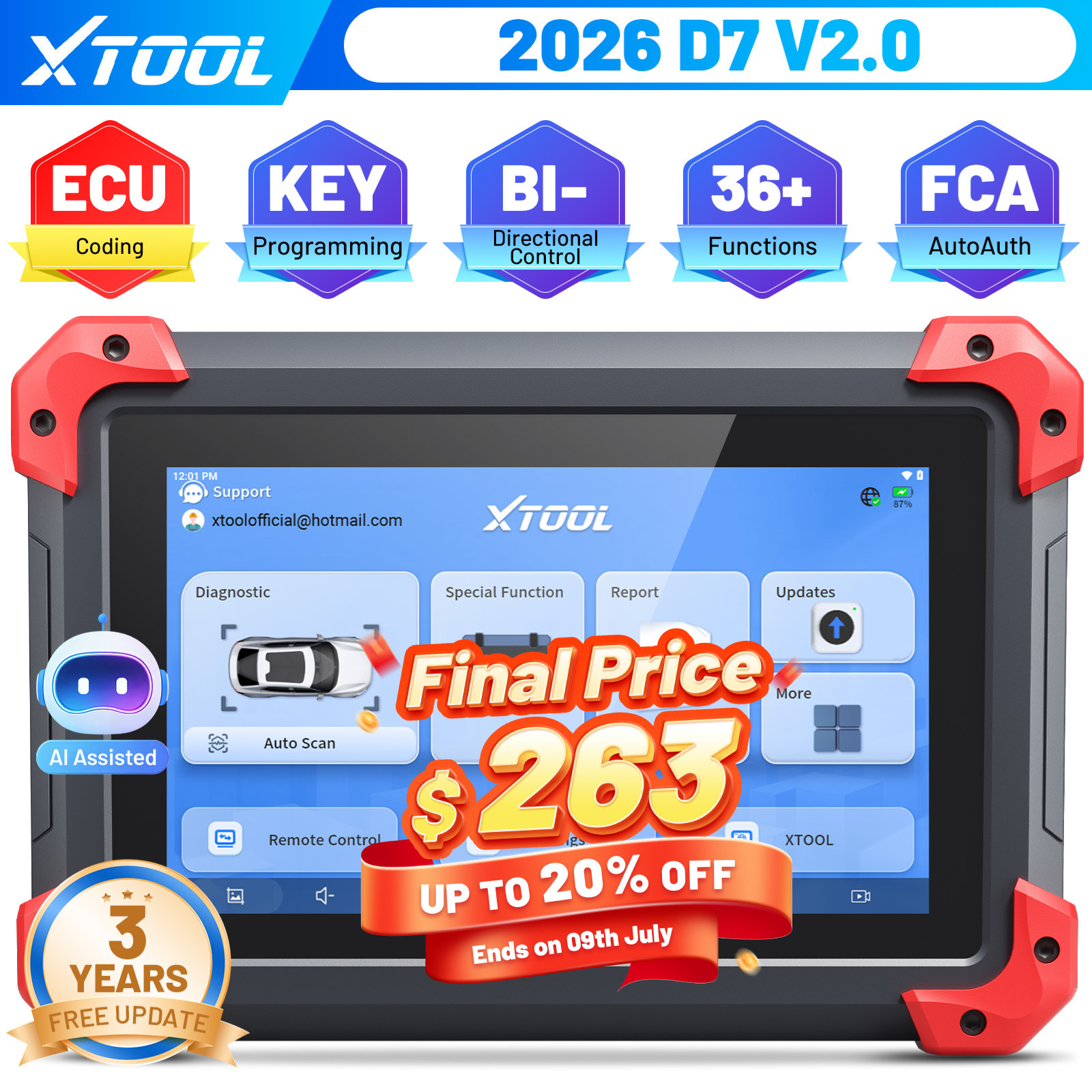 2026 XTOOL D7 V2.0 Bidirectional Coding Diagnostic Tool OBD2 Scanner Full System