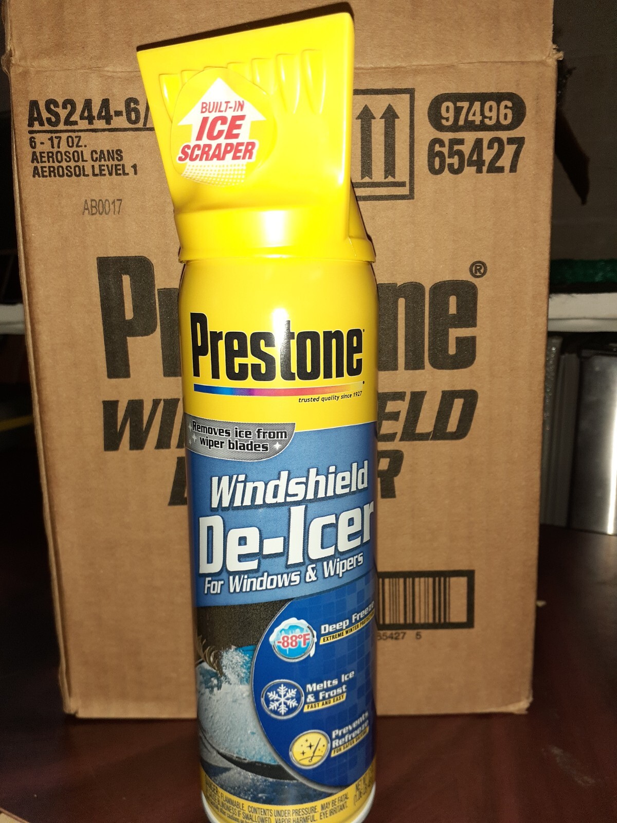 Prestone AS244 Windshield De-Icer SPRAY ICE REMOVER SCRAPER 17 Oz, 6 Pack