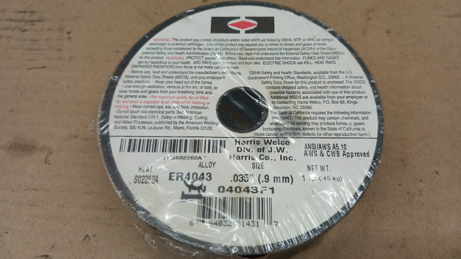 Harris Welco .035" ER4043 Alloy Welding Wire 1 lb - New!