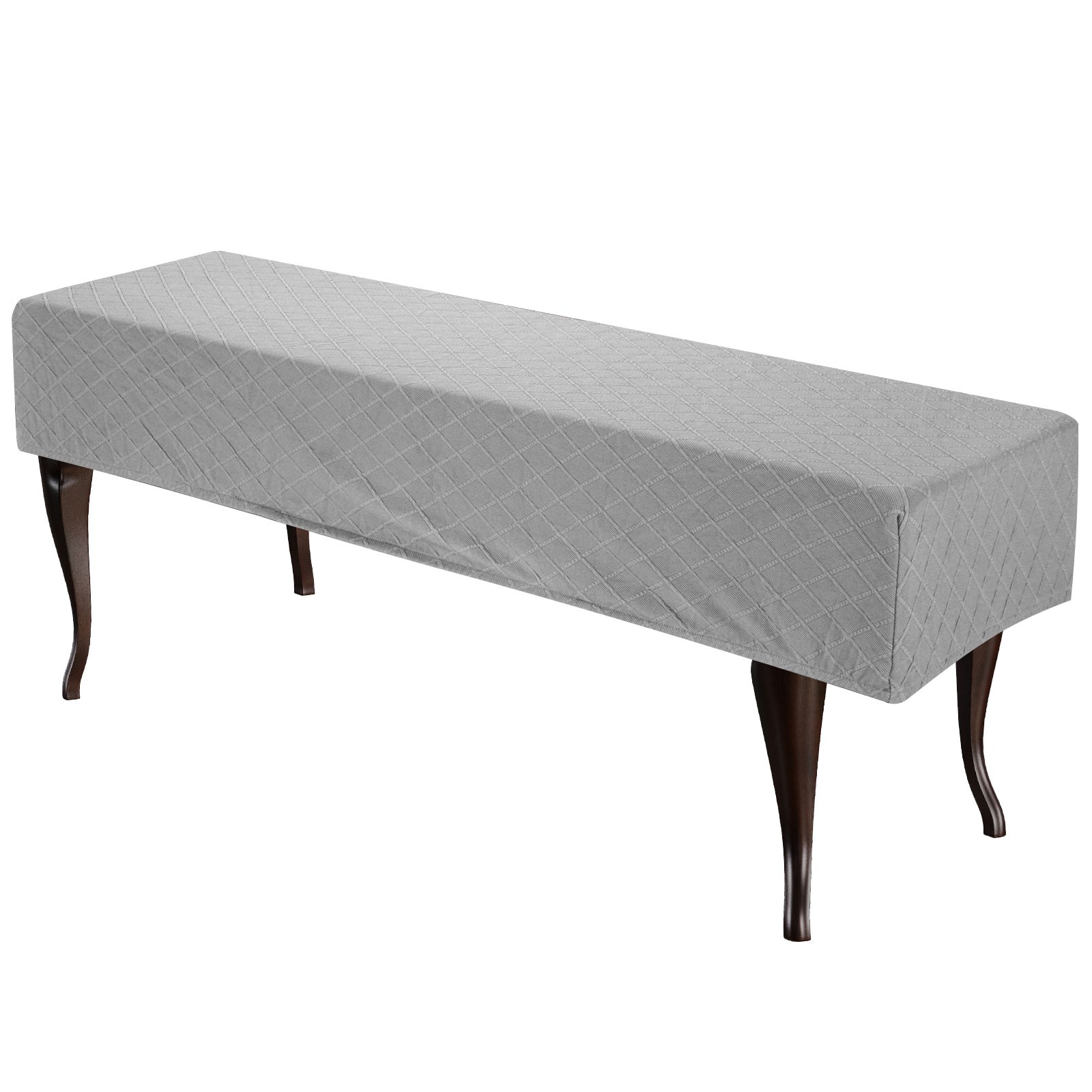 Bench Cushion Cover Stretch Jacquard Checkered Dining Bench Cover, Light Gray