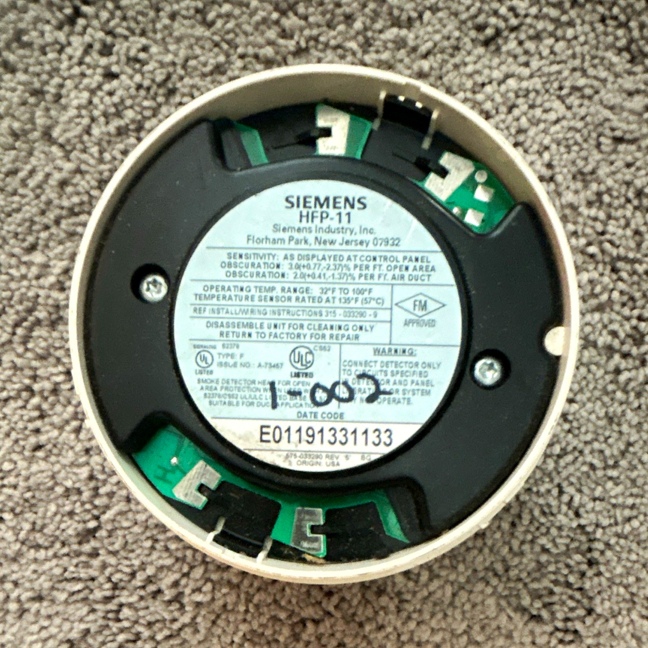 Siemens HFP-11 Photoelectric Smoke Detector Head White, Smoke Detectors