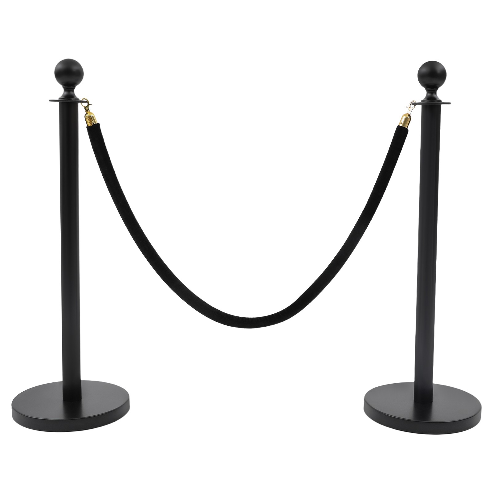8PCS Black Stanchion Posts Queue Pole with 4 Velvet Ropes Crowd Control Barrier