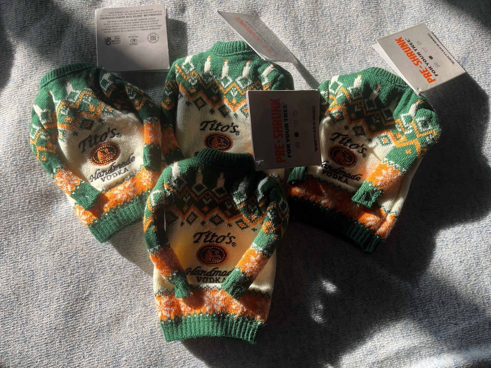 Tito’s Handmade Vodka Bottle Mini Sweater Christmas Holiday 2025 Lot Of 4