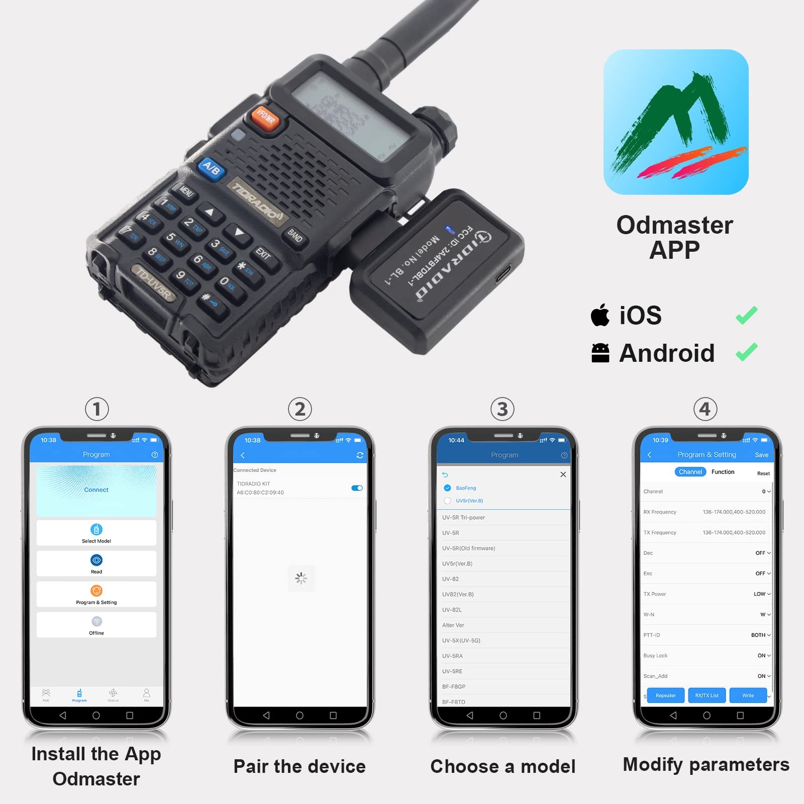 TIDRADIO Ham Radio Wireless Programmer Adapter: APP and PC Bluetooth Black
