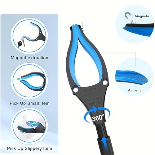 32" Grabber Reacher Tool (2-Pack), Foldable Trash Picker Upper with Blue-2pcs