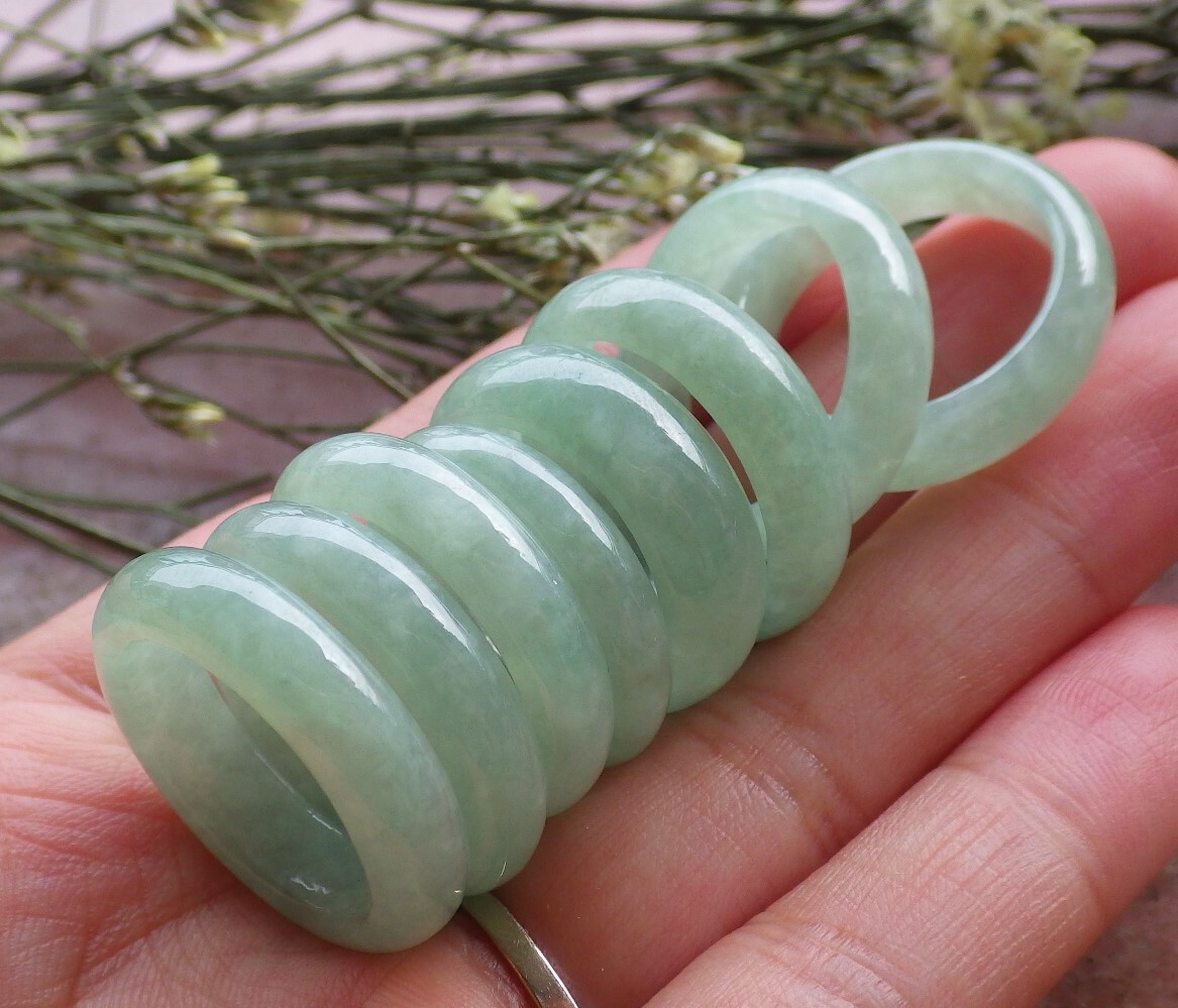 Certified Burma 100% A ICY Green Circle Jade jadeite Ring US 4.25 to 9.5