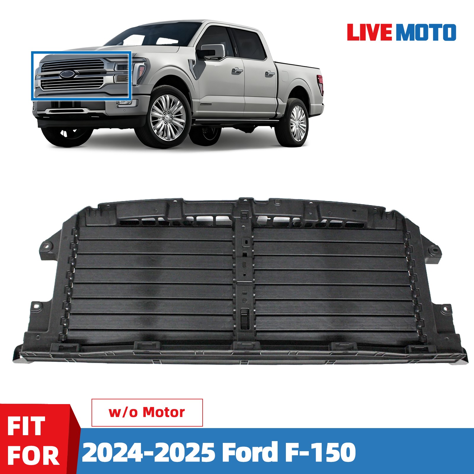 For 2024-2025 Ford F-150 Front Radiator Grille Shutter Air Grill w/o Motor