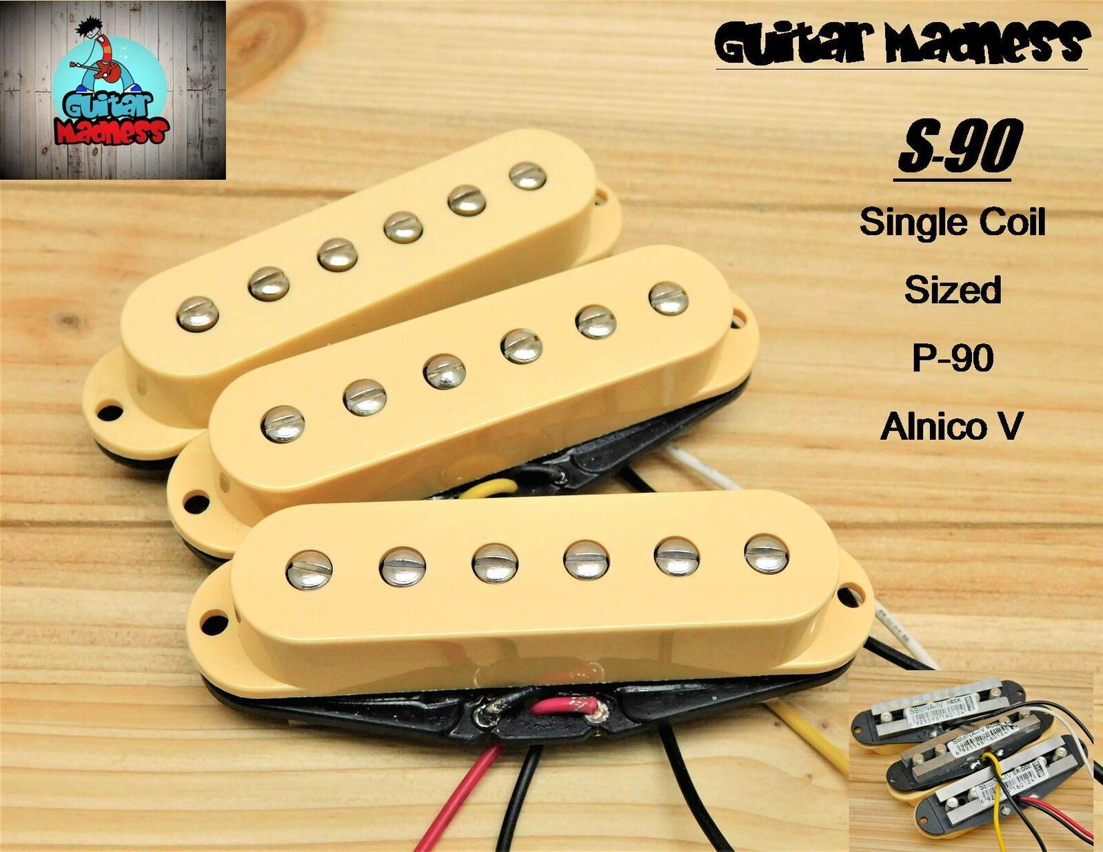 G.M. S-90's Single Coil Sized P-90's with Pole Pieces Cream Covers A5
