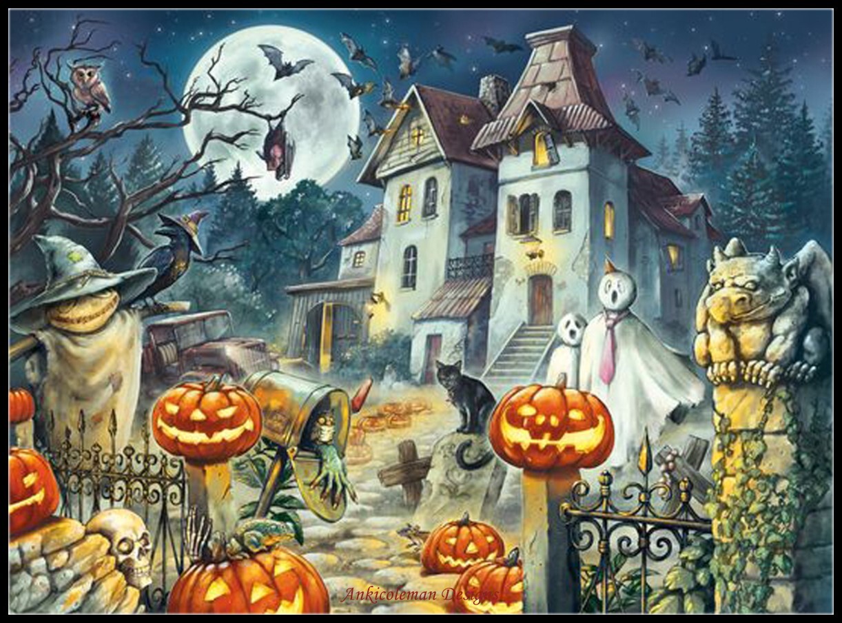 The Halloween House - DIY Chart Counted Cross Stitch Patterns Needlework DMC