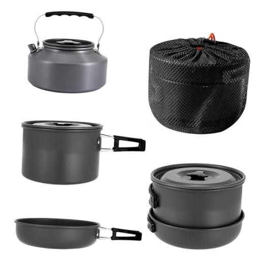 3pcs Camping Cooking Set for 1-2 People, Lightweight Foldable Pot Pan Black