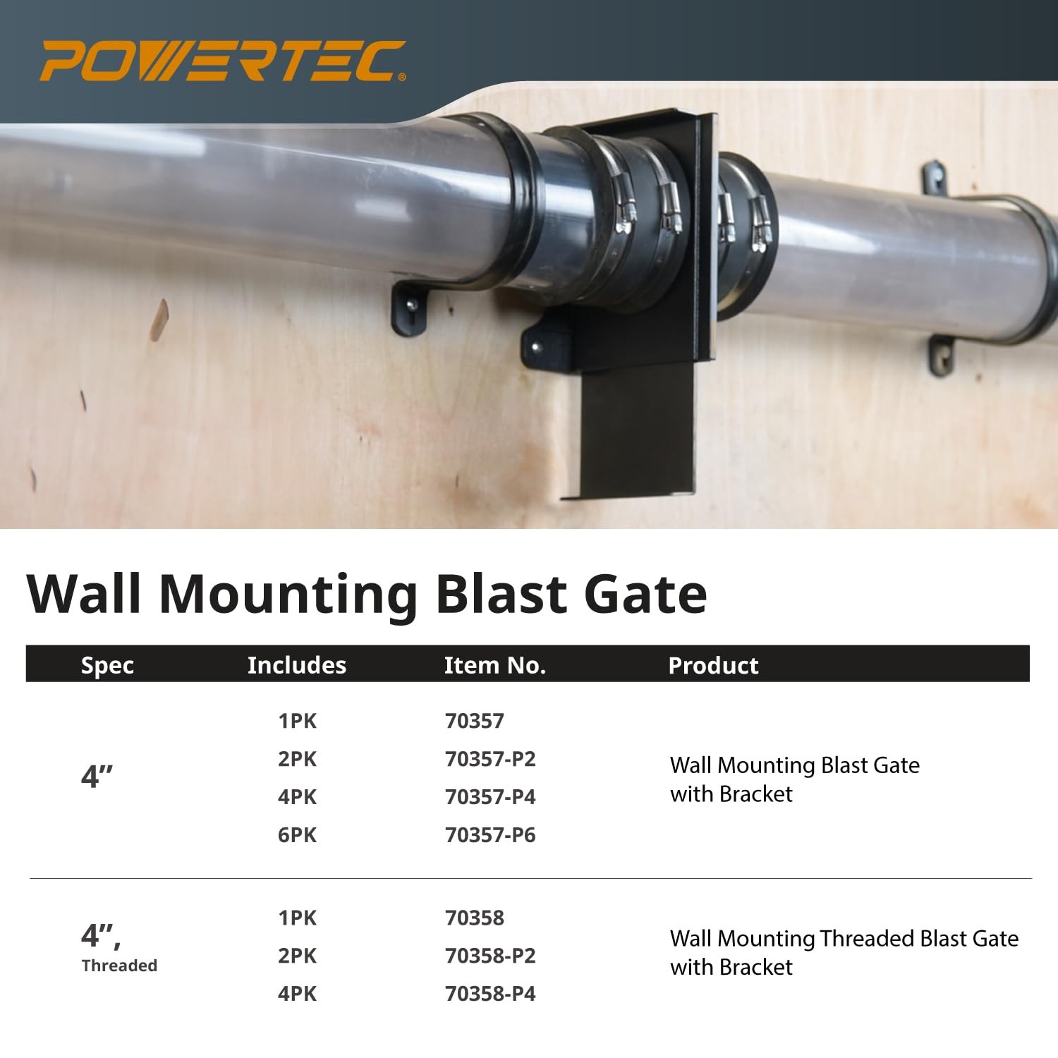 70358p4 4 Inch Wall Mounting Blast Gate With Bracket Threaded Dust Collection Fi