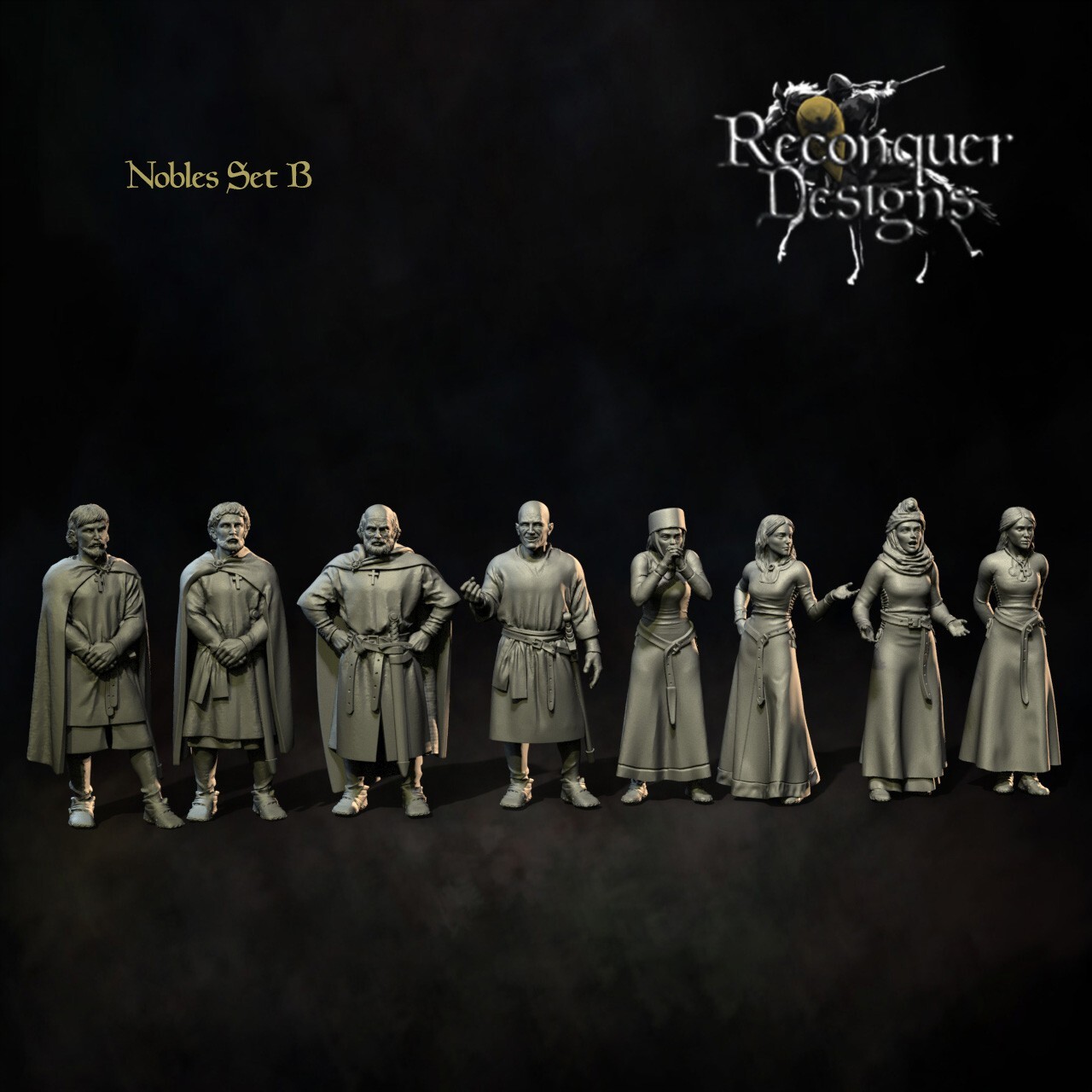 Reconquer Designs Miniatures Medieval Nobles Civilians Villager NPC DnD RPG 28mm