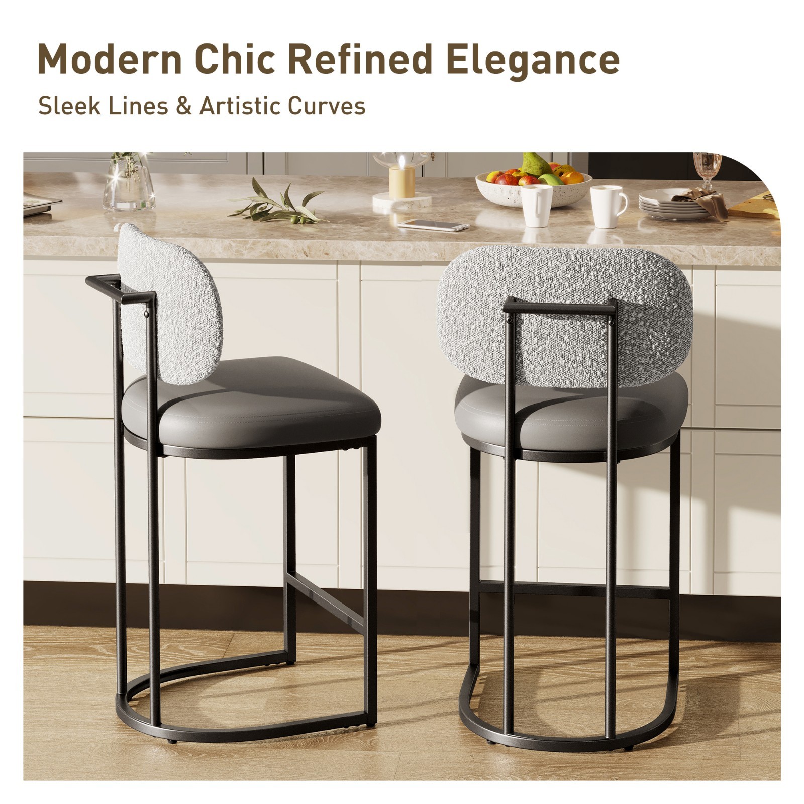 24'' Bar Stools Counter Height Barstools with Back Bar Chairs for Kitchen Gray