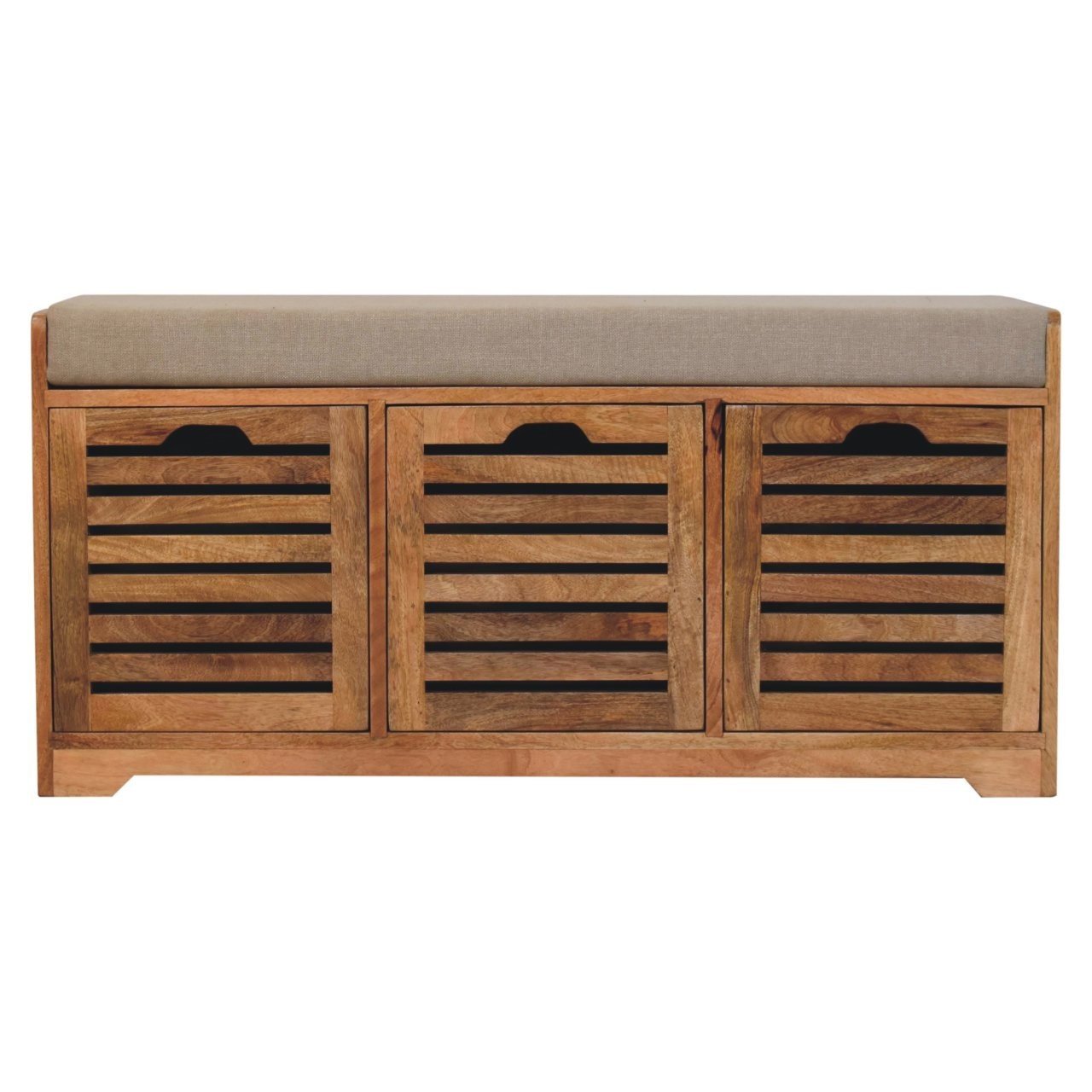 Shutter Oak-ish Shoe Bench with Cushion