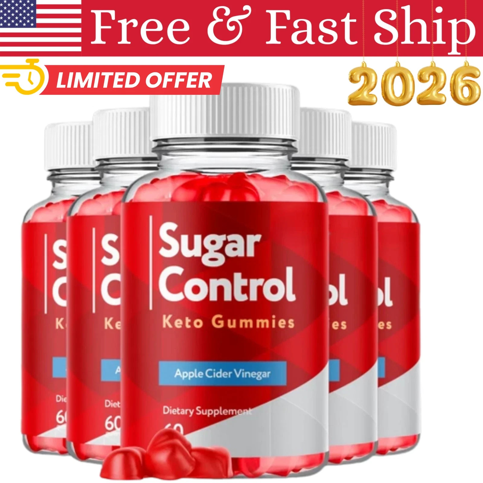(5 Pack) Sugar Control Keto ACV Gummies 1000MG SugarControl Vitamin 300 Gummies