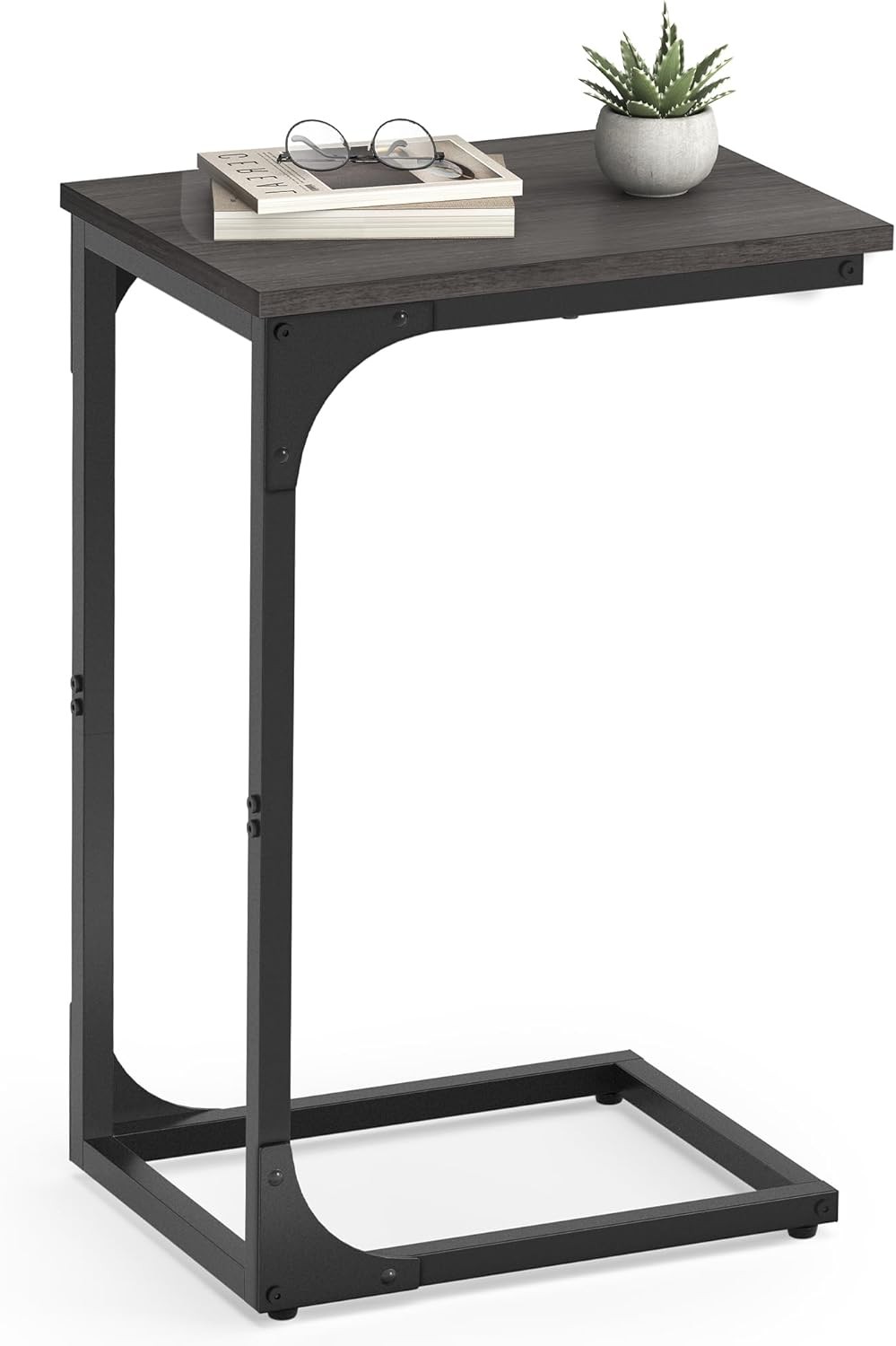 C-Shaped End Table Small Side Table Couch Sofa Table W/ Metal Frame Living Room