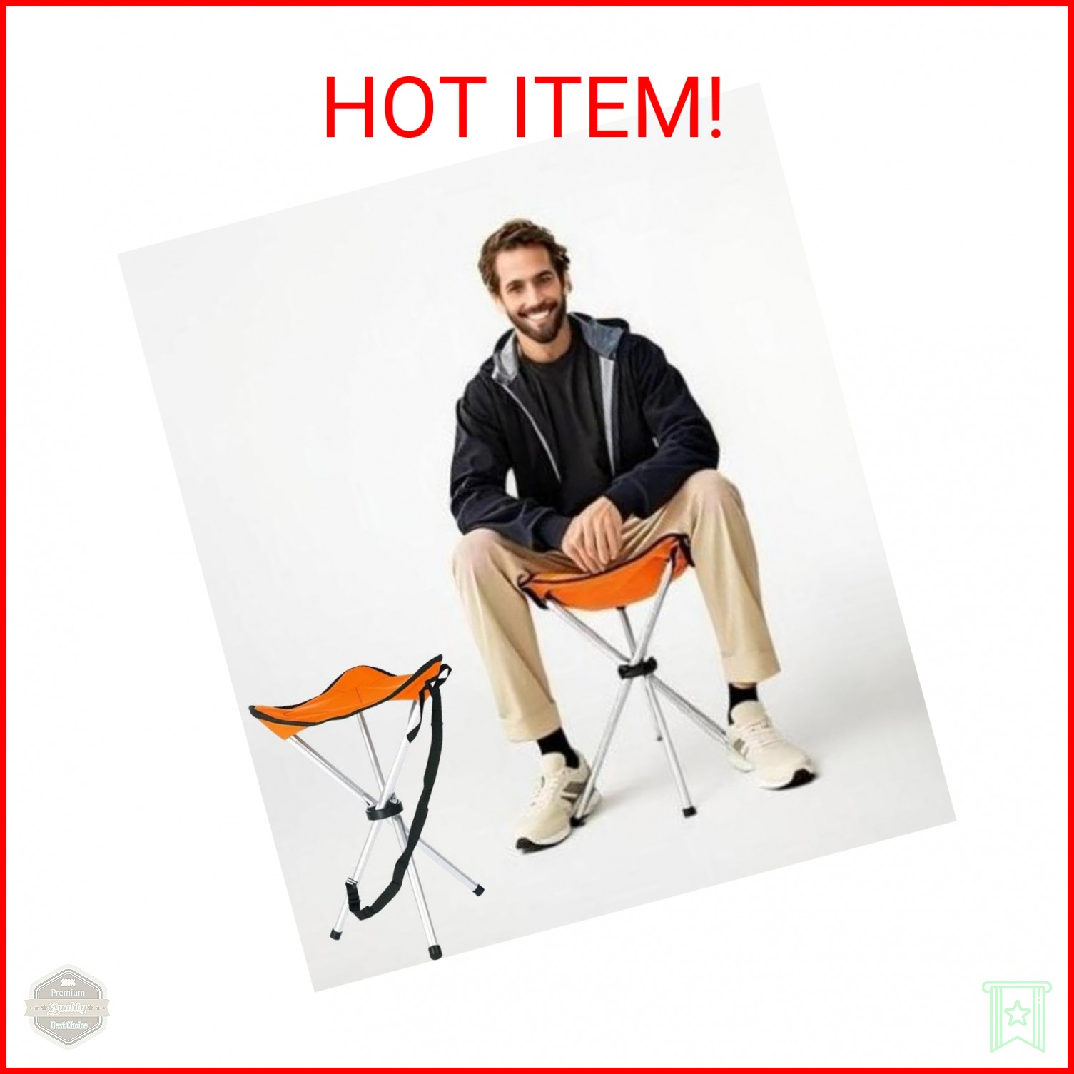 OVINEG Folding Camping Stool,16.5" Folding Camping Chairs,Portable Tripod Seat,O