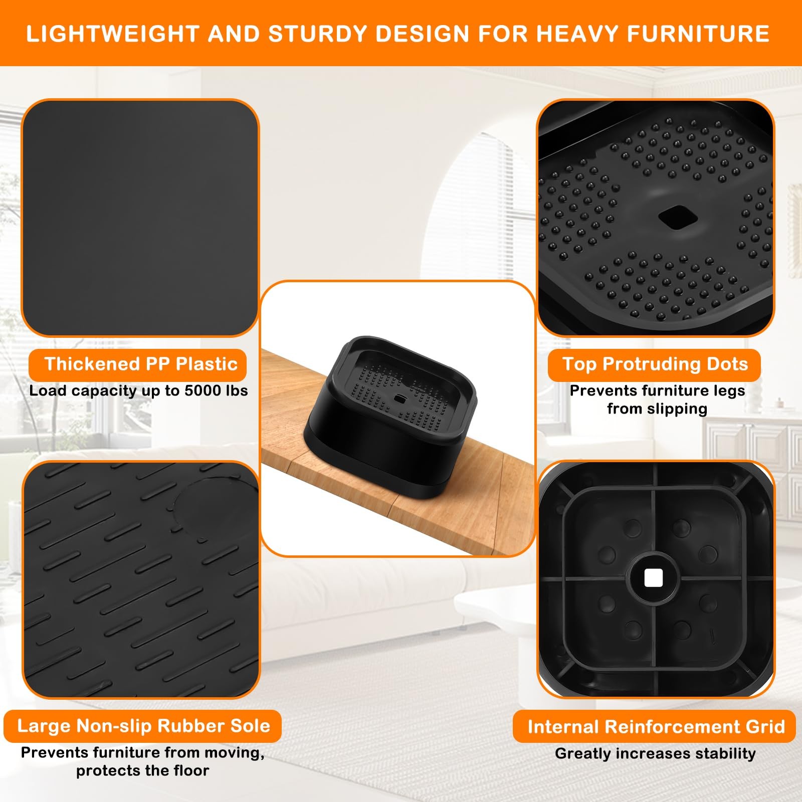 12 PCS Adjustable Furniture Bed Risers Square Stackable Heavy Duty Black 1 Inch