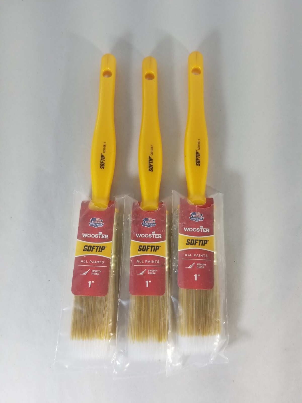 Lot of 3 Wooster Softip 1 In. Flat Sash Paint Brush New Q3108-1