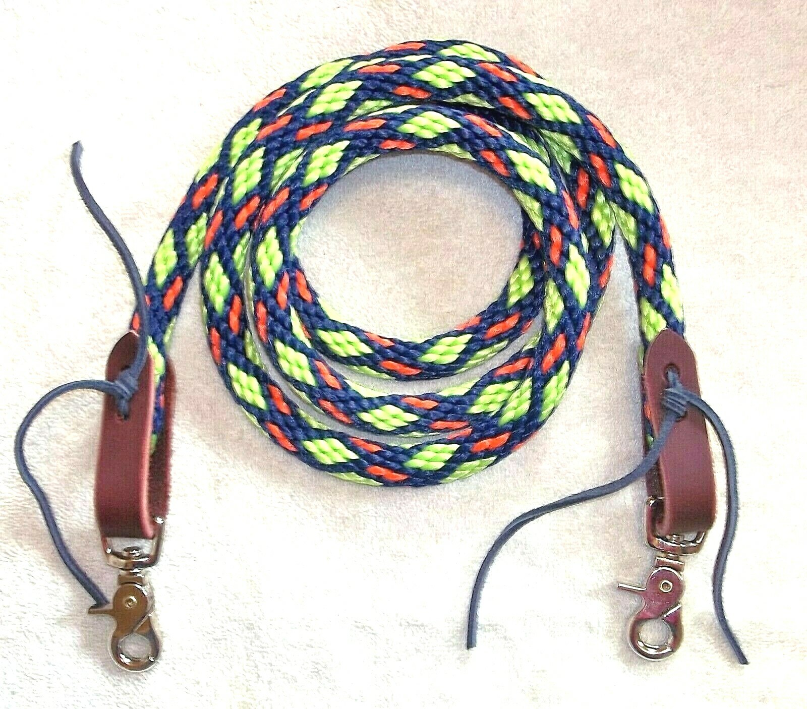 6' Reins Loop Rope Rein Roping Barrel Racing Pony Contest Trail lime navy orange