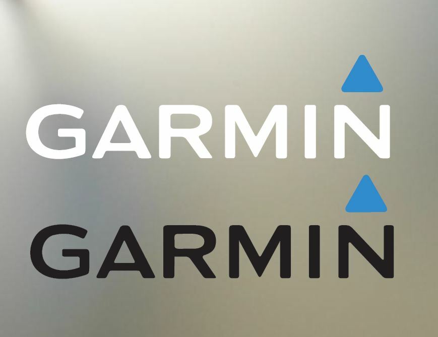 (2) 8" GARMIN vinyl decal logo sticker 2 blue and black white any surface sport