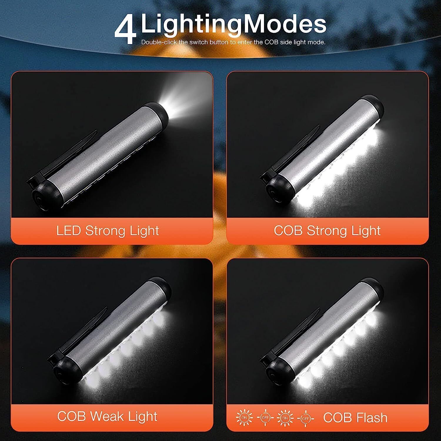 2-PACK USB COB LED Flashlight Work Light Magnetic Super Bright Torch Penlight US