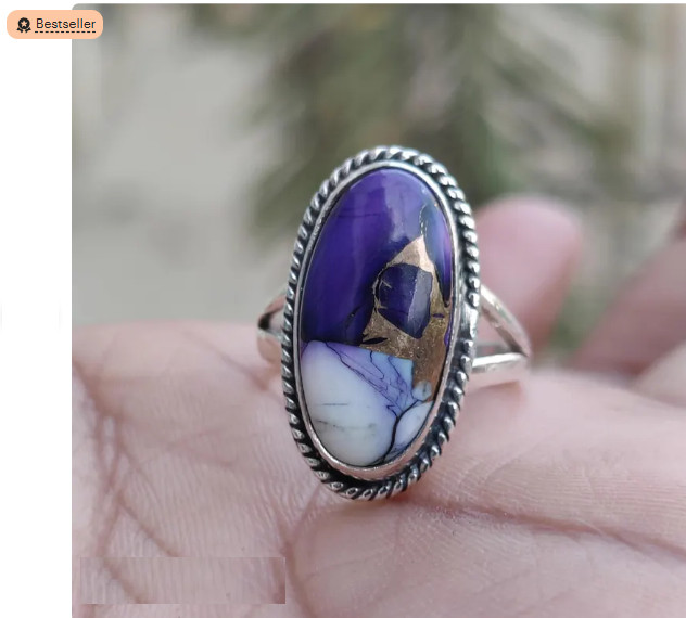 Purple Copper Turquoise Stone Ring Handmade 295 Silver Woman Ring All Size R410