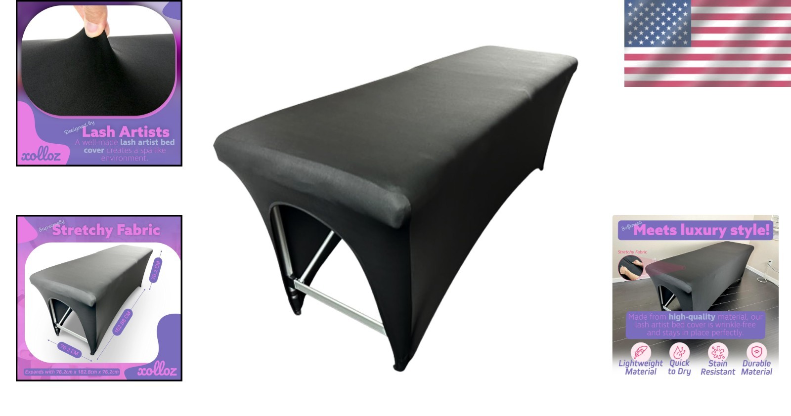 Luxury Black Stretch 6ft Massage Table Cover - Fitted & Machine Washable