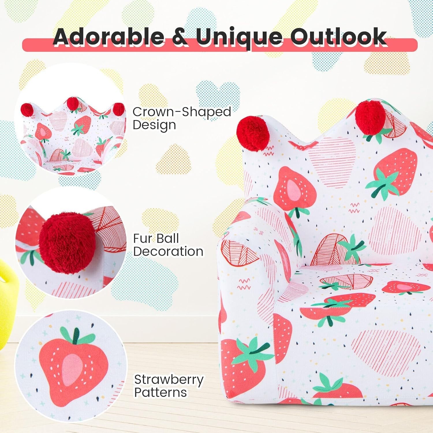 Foam Filled Children's Sofa Armchair w/Padded Pillow, Washable Velvet Cover & So