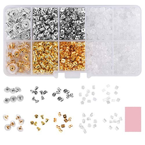 1200Pcs Earring Backs, Earring Backings  10 Styles Earring Back Clips Bullet