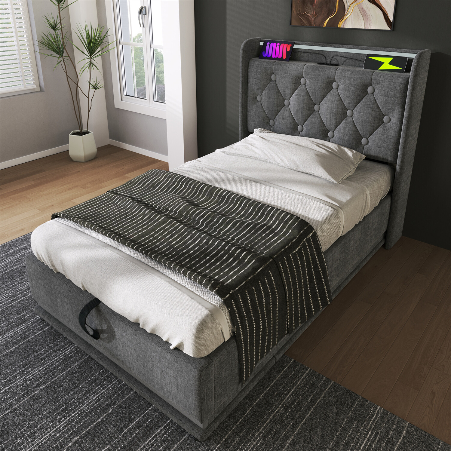 Twin/Full/Queen/King Size Upholstered Platform Bed with Hydraulic Storage System