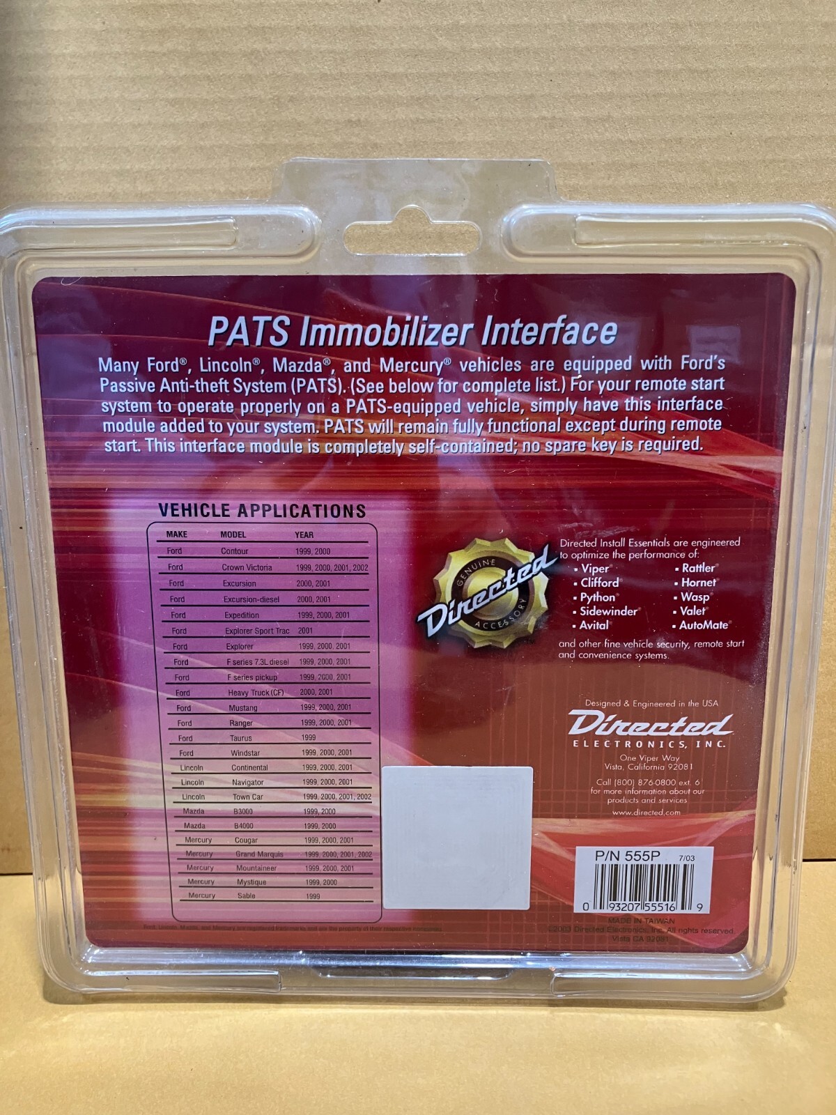 Directed Electronics PATS Remote Start Immobilizer Interface 555P