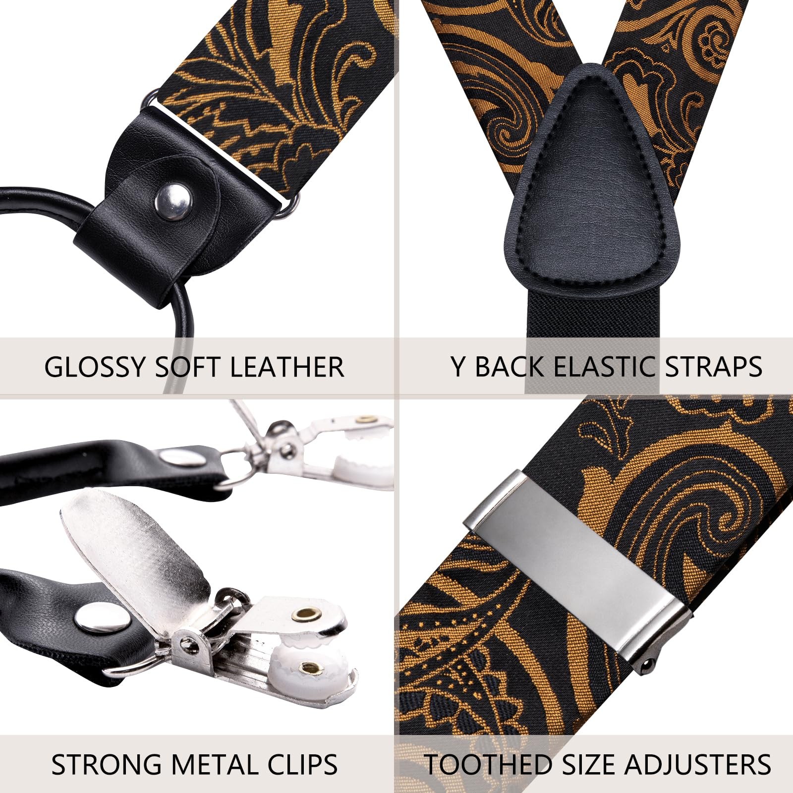 Suspender And Bow Tie For Men Paisley Solid Braces Pretied Hankie Cufflink