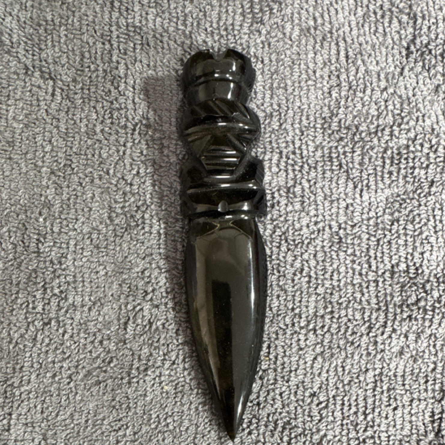 Hand Carved Black Obsidian Dagger Knife, Full Tang, Single Edge, Original