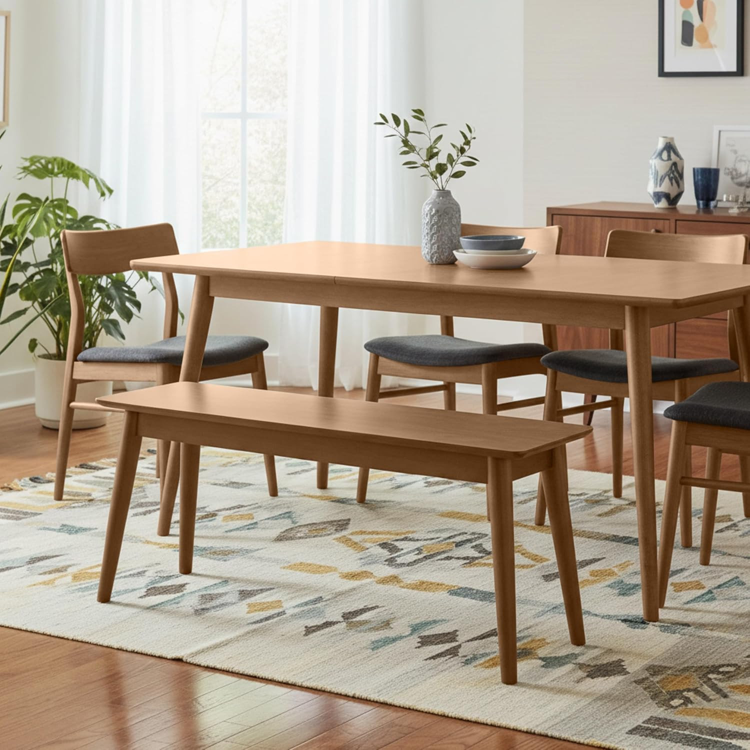 Solid Wood Dining Bench, Warm Pecan, 46” X 14” X 18”