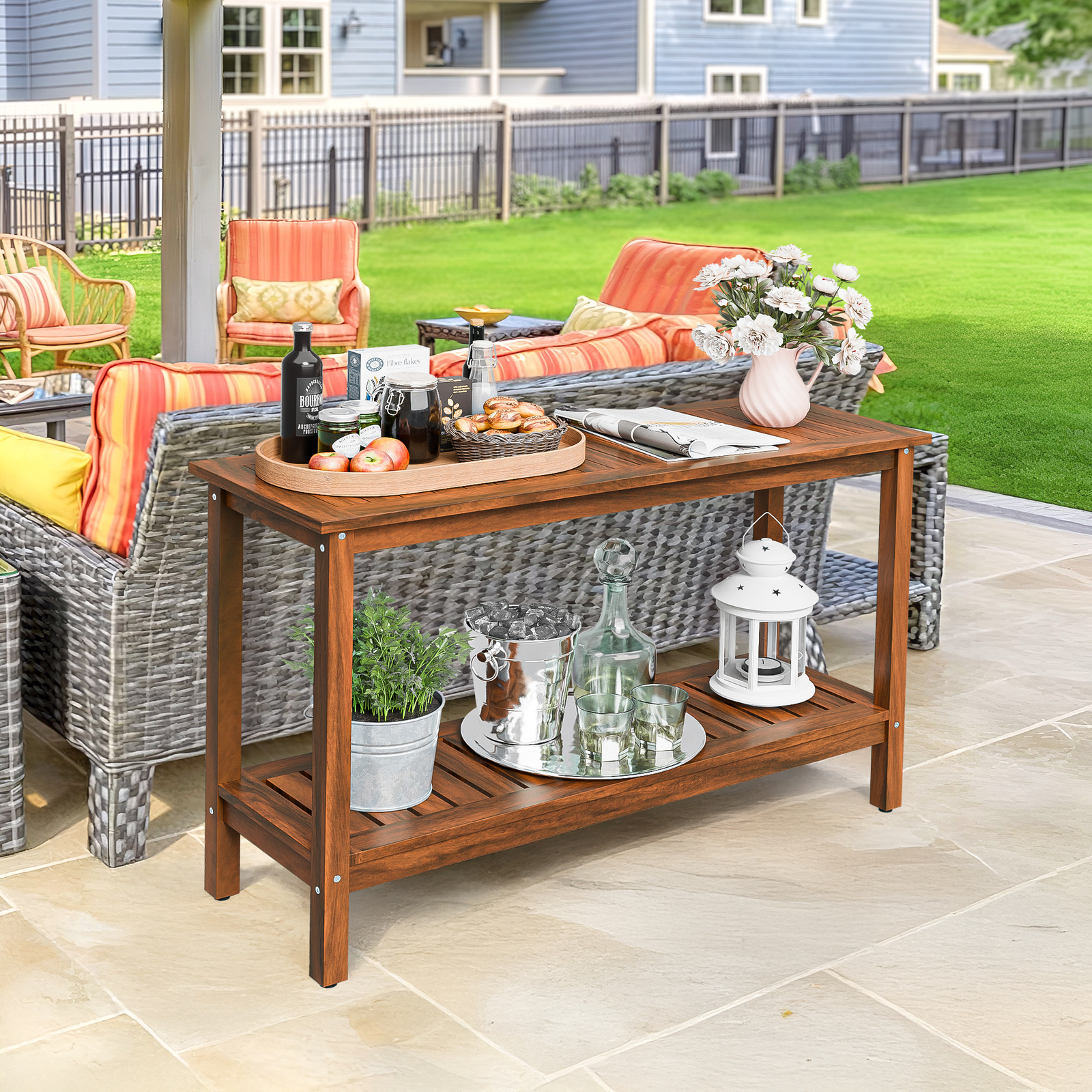 48in Console Table In/Outdoor Multifunctional Buffet Bar Storage Organizer