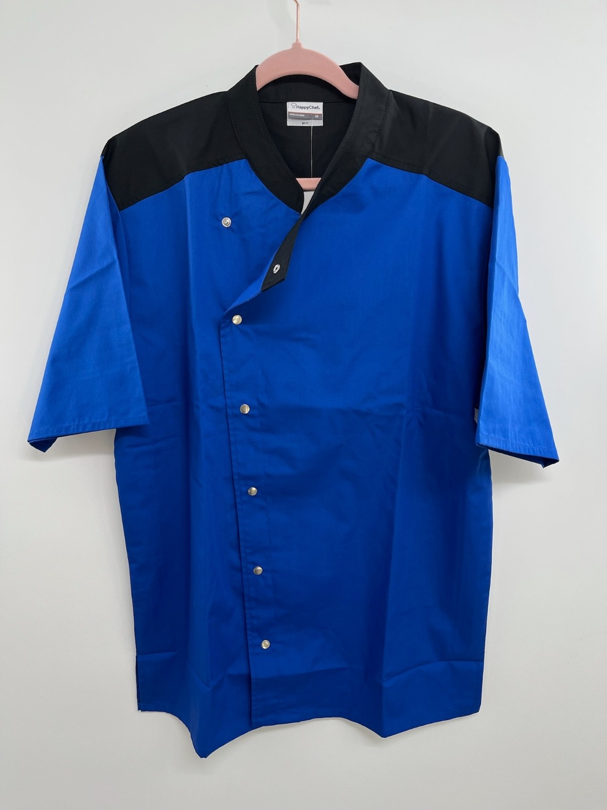 NWT HappyChef #517 Chef Shirt Men Medium Blue Short Sleeve Professional Workwear
