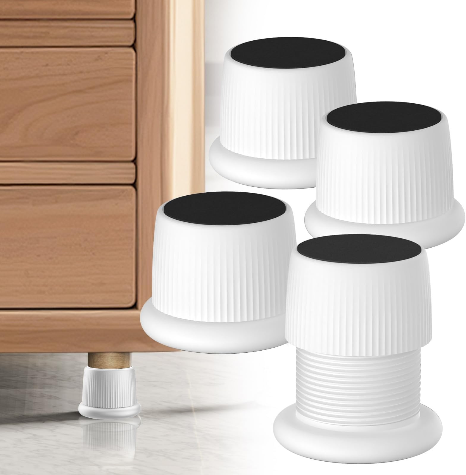 Adjustable Bed Risers Heavy Duty 1.6-2.6 Inch Furniture Riser 4 Pack White | ...