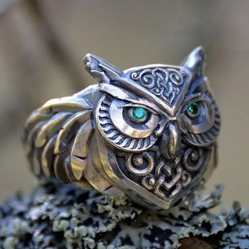 Vintage Owl Ring Birthstone Fashion Punk Casual Jewelry For Men Boys - Size 10
