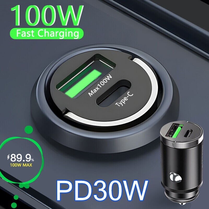 100W Super Fast Phone Car Charger Adapter USB Type C For iPhone Samsung Android