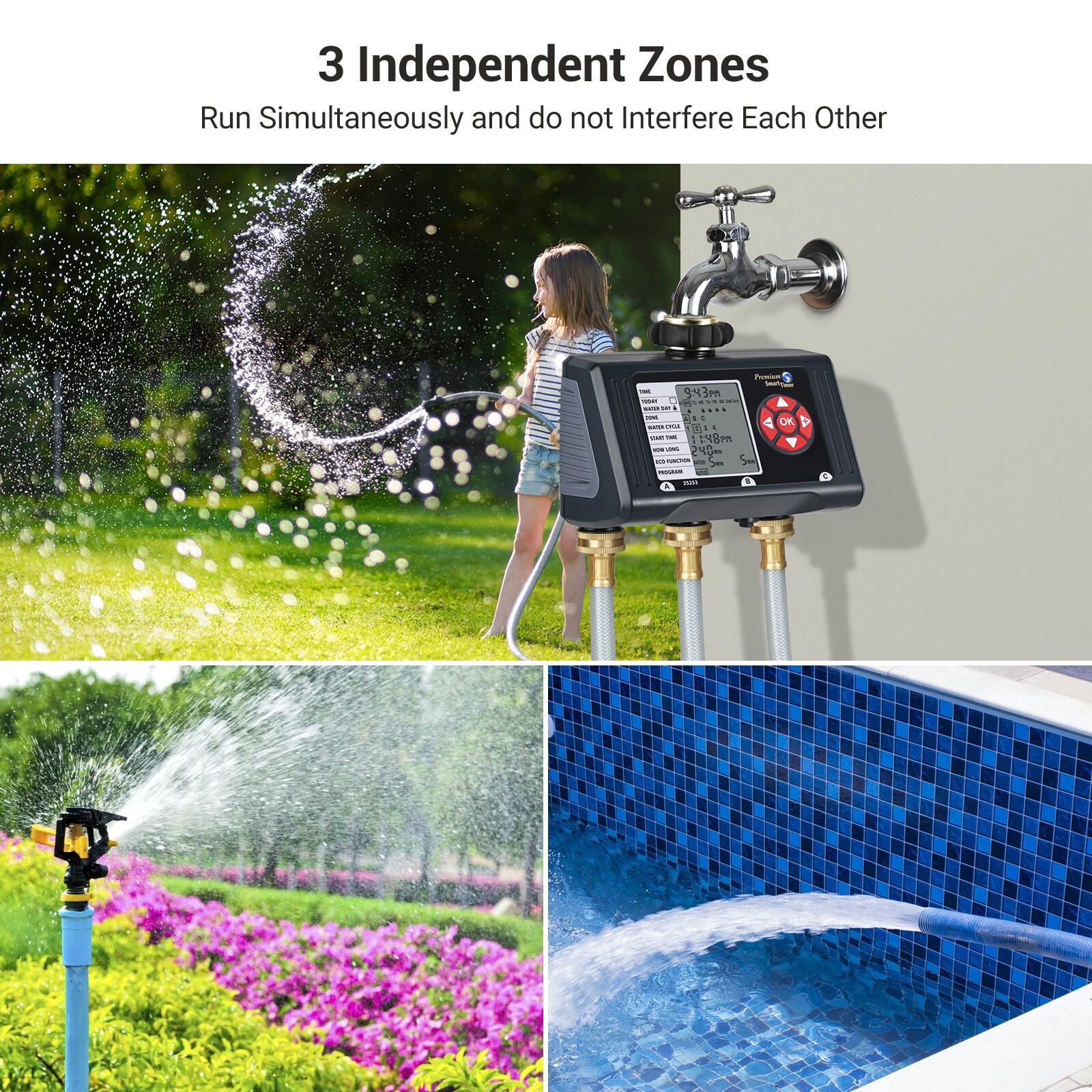 DEWENWILS Sprinkler Timer 3 Zone Hose Water Timer with 4 Programmable Procedures