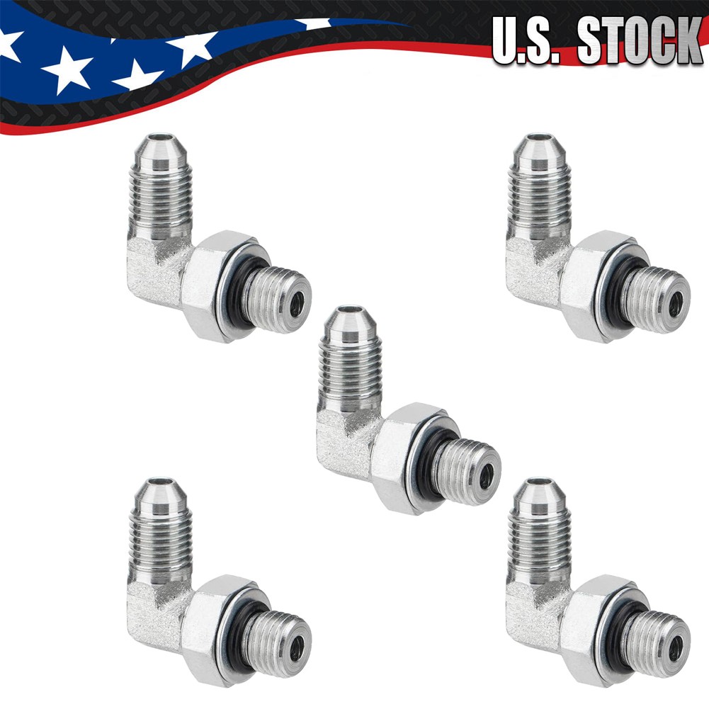 5PCS 90 Degree Elbow Hydraulic Hose Fittings:1/4" JIC 37° Male x #4 SAE/ORB Male