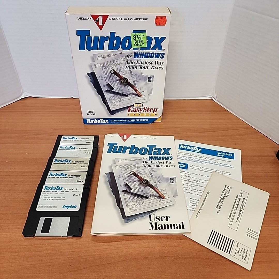 Lot 5 3.5" Floppy Disc 1992 Turbo Tax Personal 1040 Final Windows Set up PC