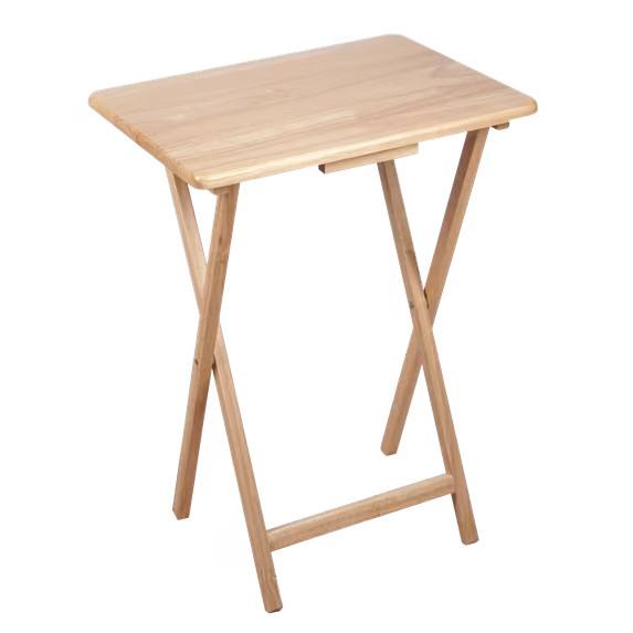 Mainstays Modern Indoor Folding Tray Table Set of 2, Natural Finish, Solid Rubbe