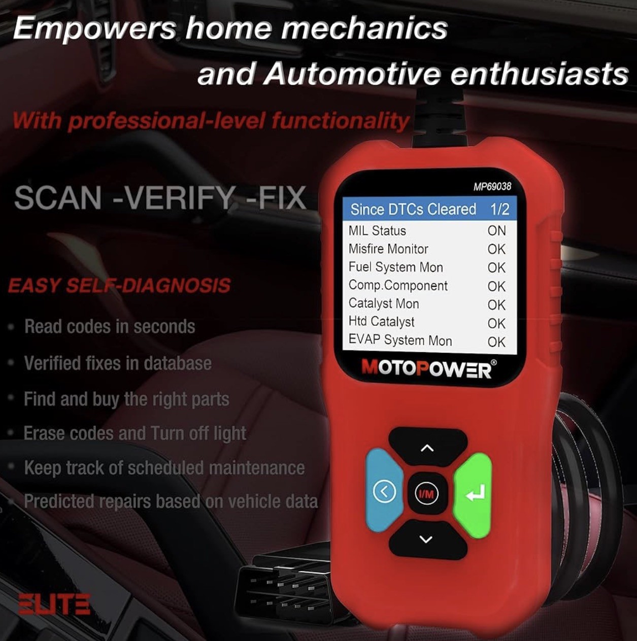 MOTOPOWER MP69038 Car OBD2 Scanner Code Reader Engine Fault Code Read Erase
