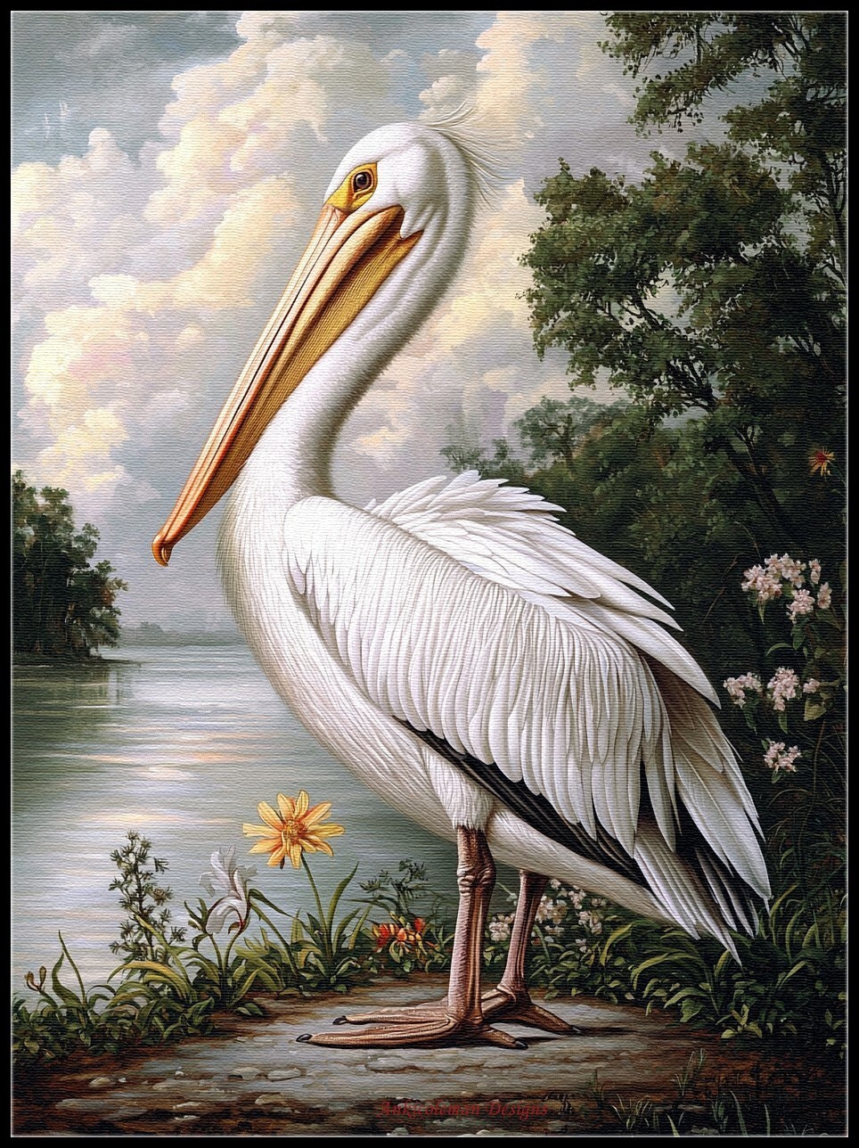American White Pelican - DIY Chart Counted Cross Stitch Patterns Needlework DMC