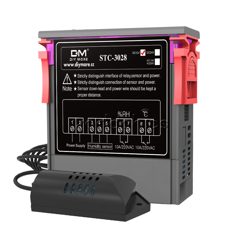 STC-3028 DC12V 10A Digital Dual LED Temperature Humidity Controller Thermostat