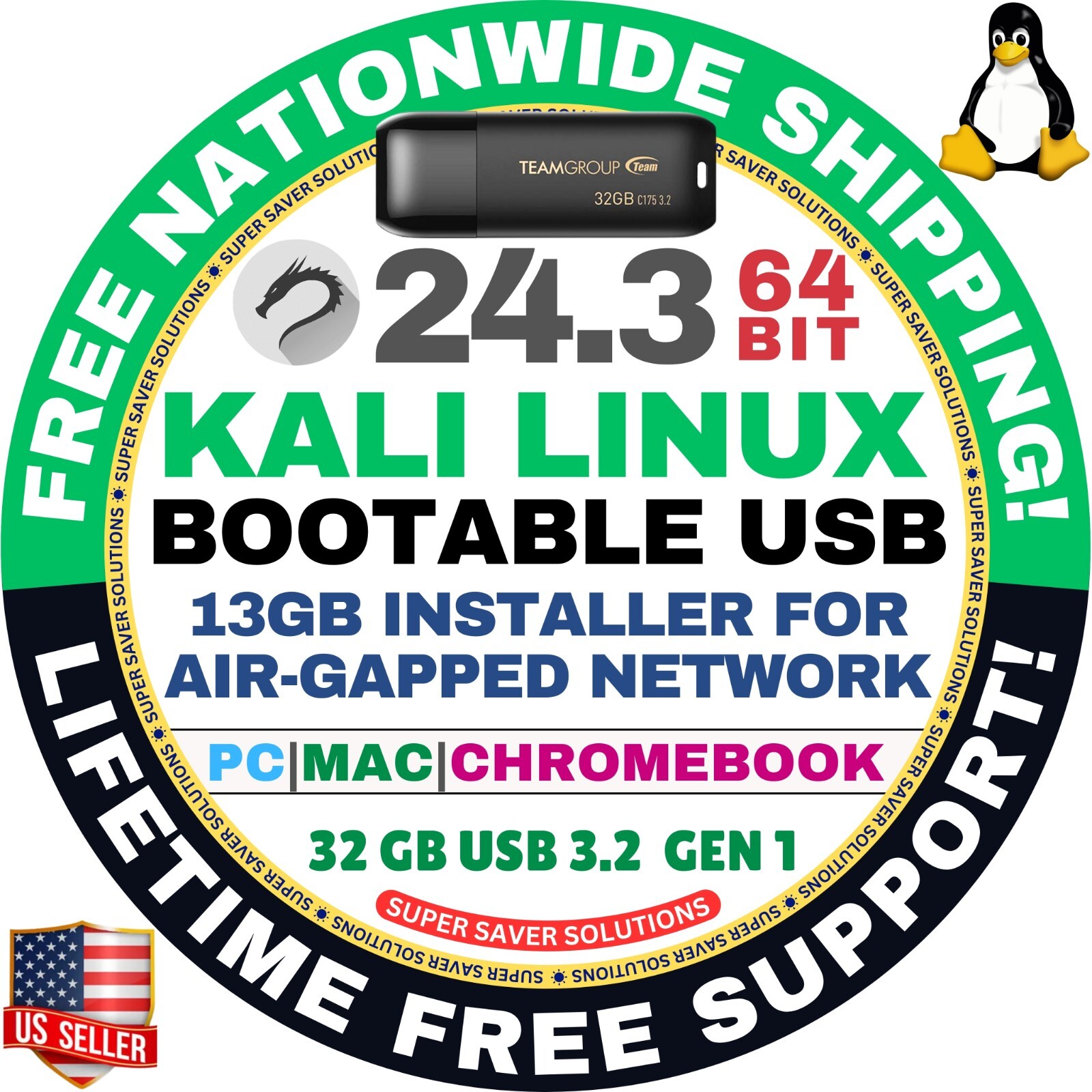 KALI LINUX OS 24.3 LIVE / FULL INSTALLER / DVD, USB / 64-BIT, AMD64 / MAC PC ALL